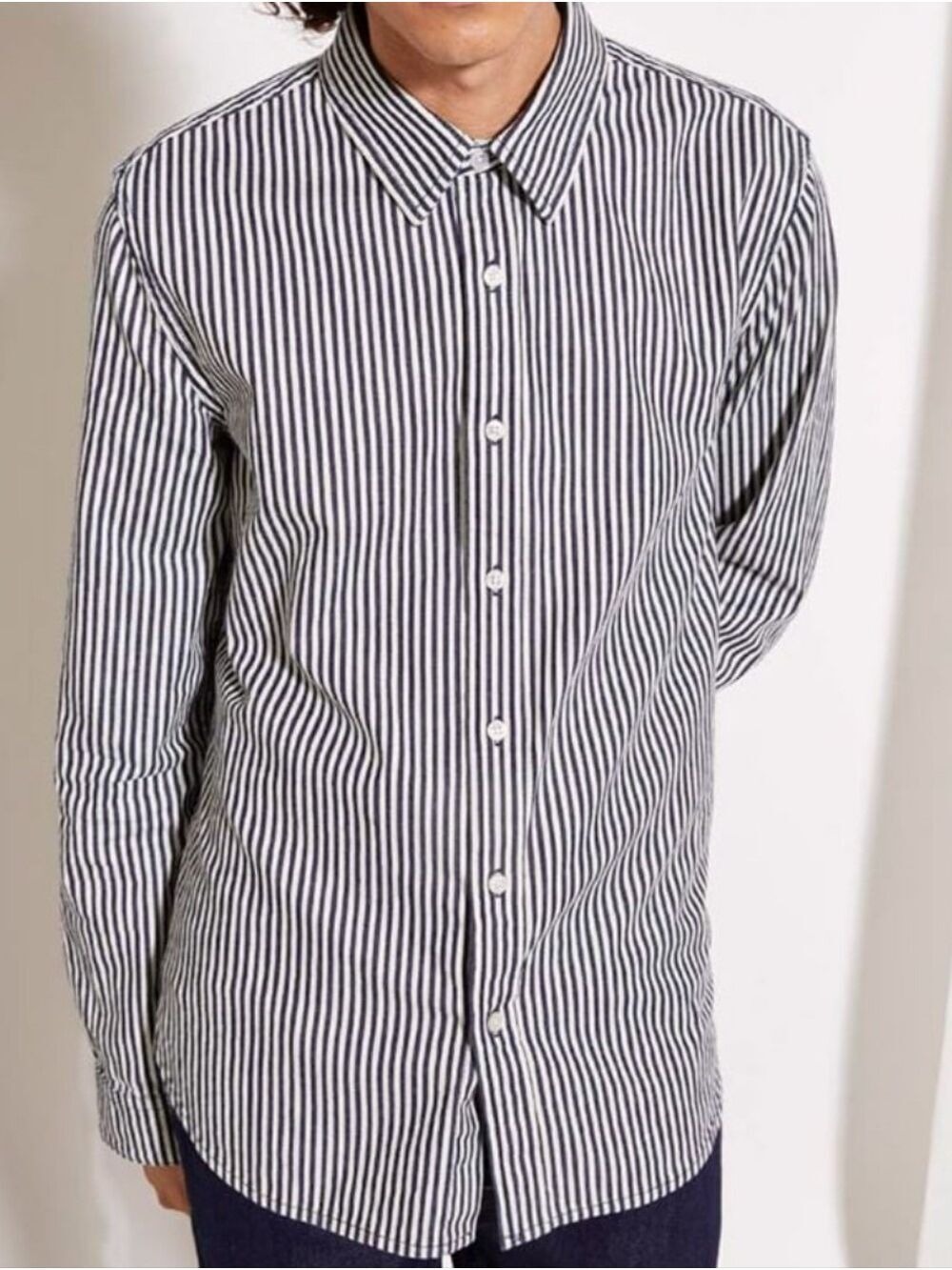 7 For All Mankind Men's Button-Up Shirt Japanese Fabric Vertical Stripe Size S